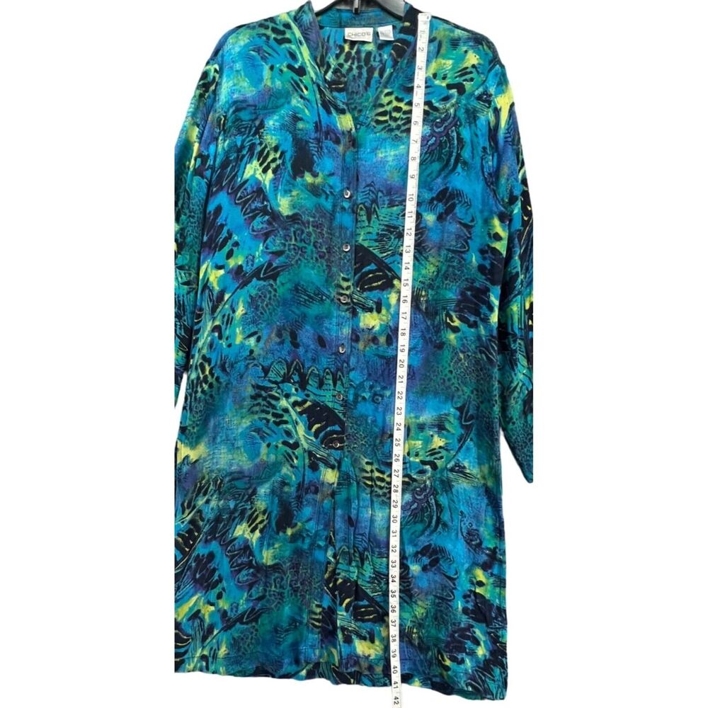 Chico's long jacket sz 2 sz 12 floral print green blue black sheer EUC - Picture 6 of 14